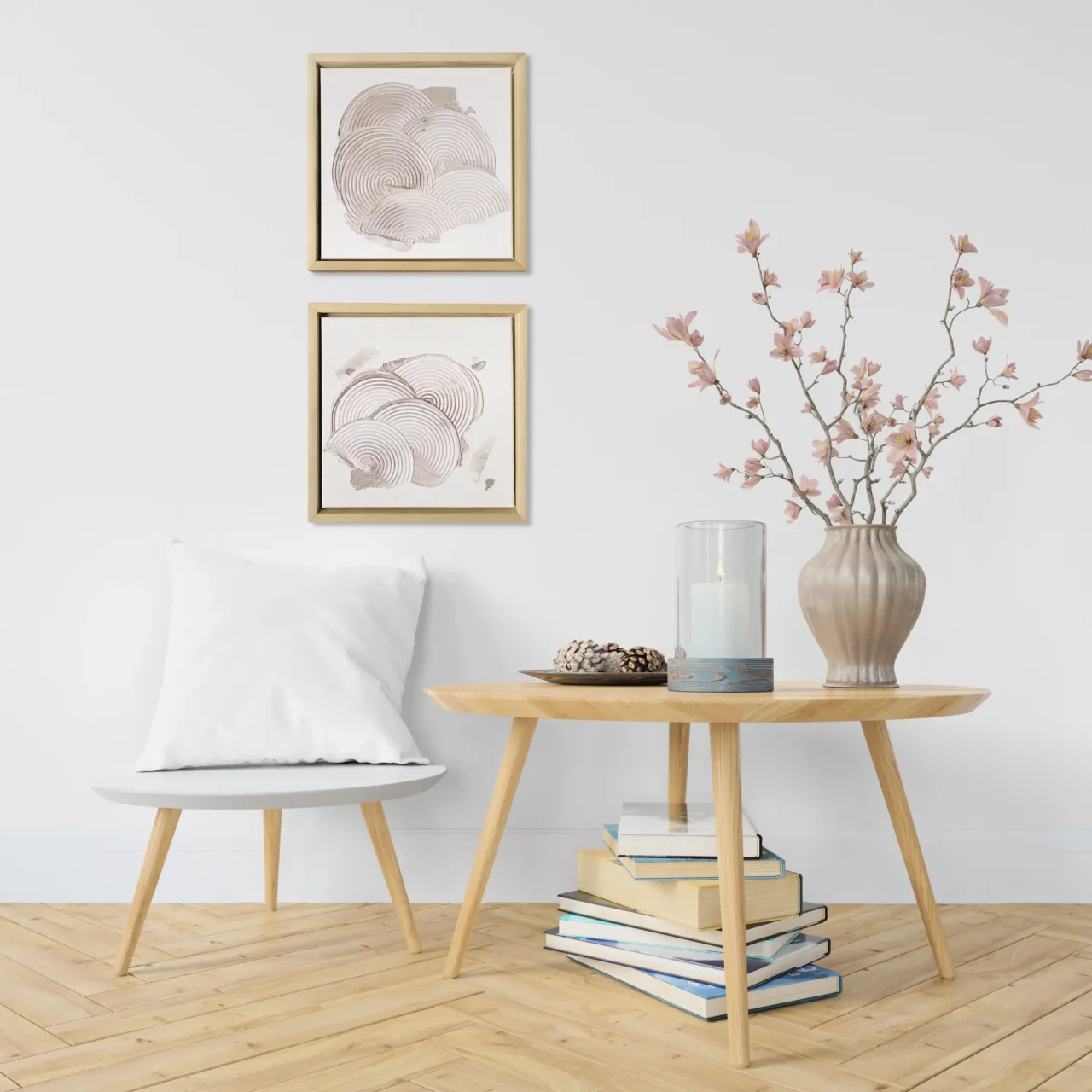 Modernes, beiges Acrylbild mit Struktur. Bögen. Scandi Style, modernes Wohnzimmer, Interior-Design