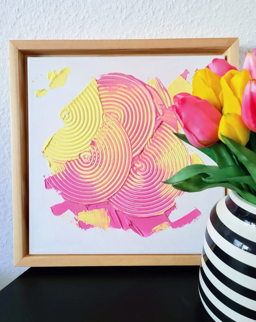 Acrylbild mit Struktur "summer flowers" in Pink und Gelb