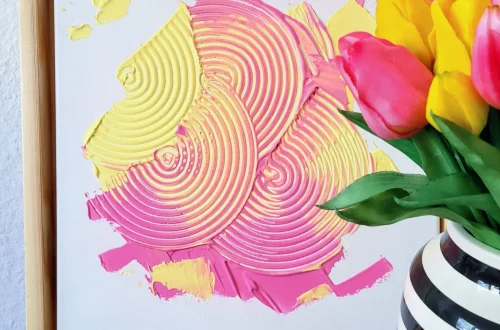 Acrylbild mit Struktur "summer flowers" in Pink und Gelb