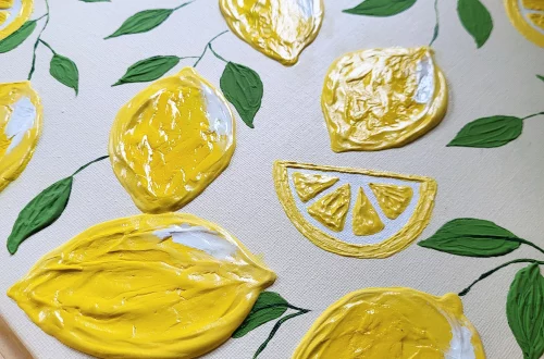 Acrylbild "Amalfi Lemons" Zitronen gelb aus Acrylfarben und Strukturpaste