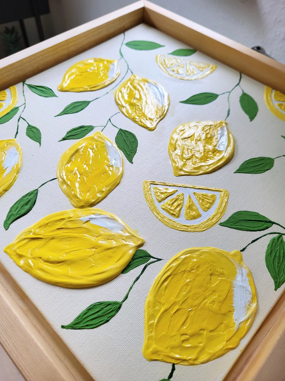 Acrylbild "Amalfi Lemons" Zitronen gelb aus Acrylfarben und Strukturpaste
