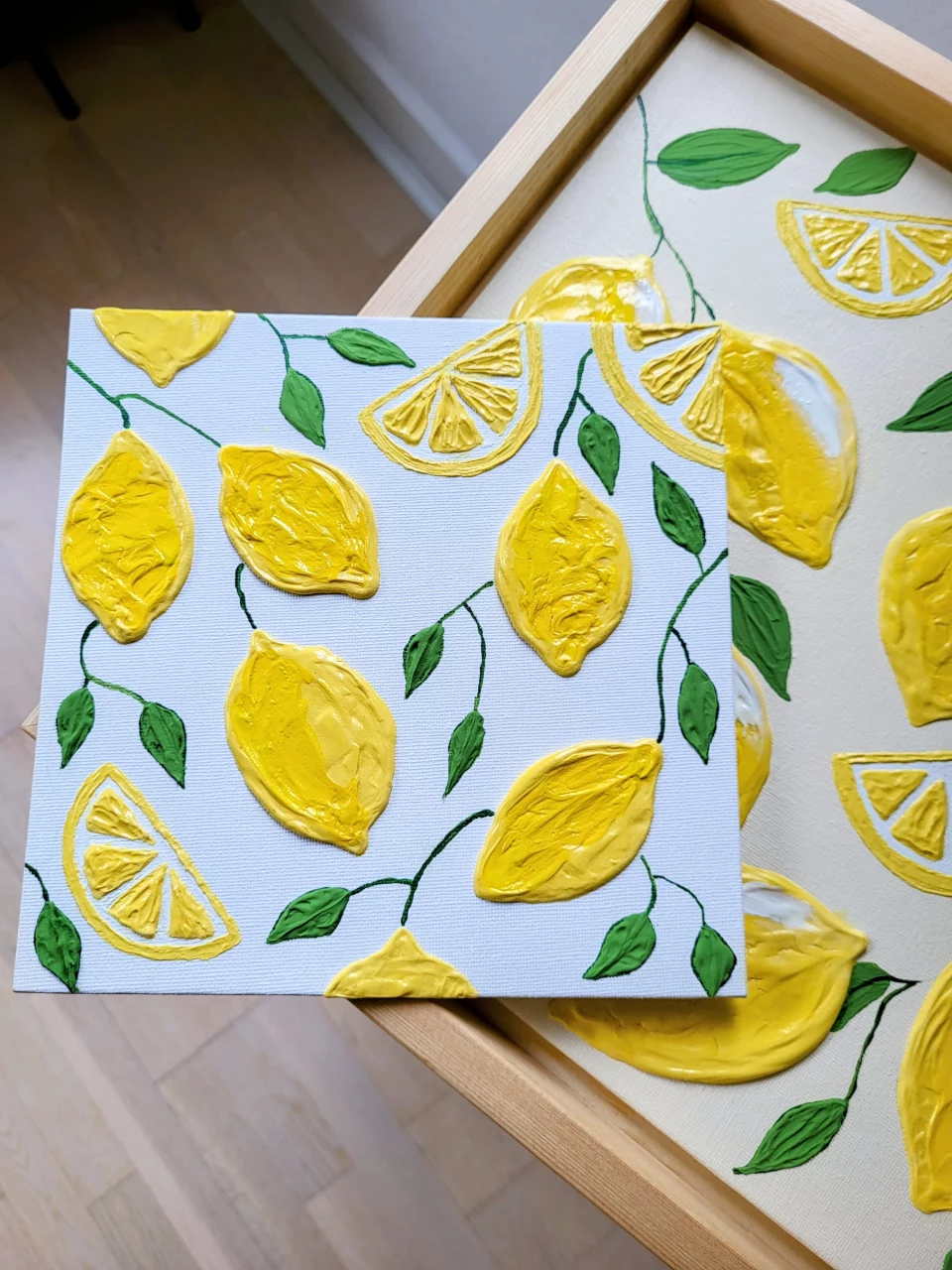 Acrylbild "Amalfi Lemons" Zitronen gelb aus Acrylfarben und Strukturpaste